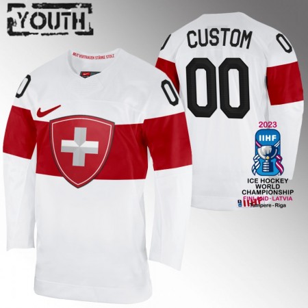 Maillot de Hockey Suisse Personnaliser IIHF World Championship 2023 Blanc - Enfant